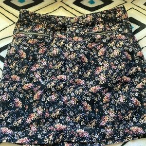 Floral black corduroy mini skirt